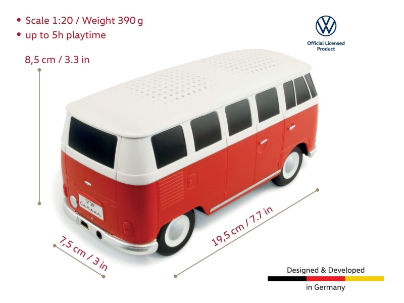 VW T1 Bulli Bus Bluetooth reproduktor 1:20, Mini-USB, 3,5mm AUX vstup