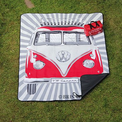 Deka pikniková VW T1 Bulli Bus 200x150 cm s taškou ČERVENÁ